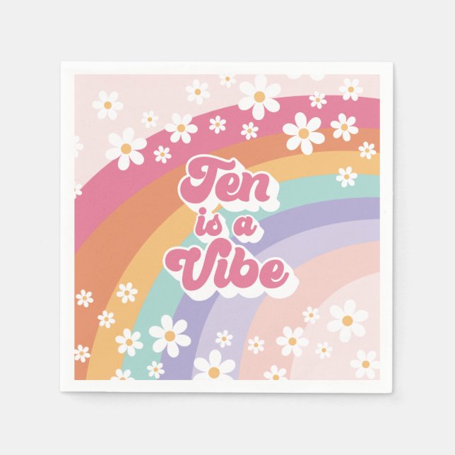 Ten is a Vibe Retro Rainbow 10th Birthday Napkin (Front)