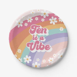 Ten is a Vibe Retro Rainbow 10th Birthday Paper Plate