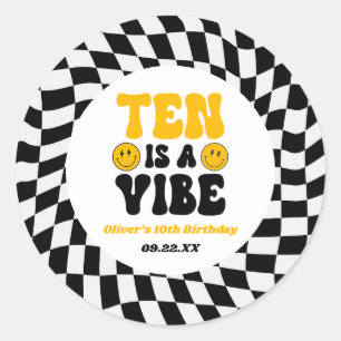 Ten Is A Vibe Retro Tenth 10th Birthday Party Classic Round Sticker