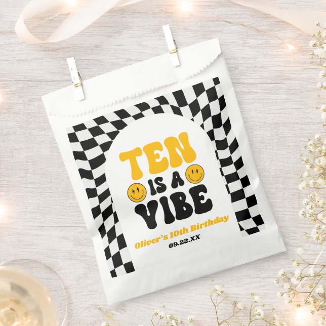 Ten Is A Vibe Retro Tenth 10th Birthday Party Favour Bag (Clipped)