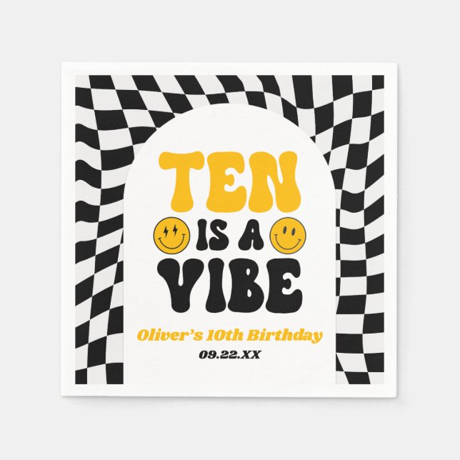 Ten Is A Vibe Retro Tenth 10th Birthday Party Napkin (Front)