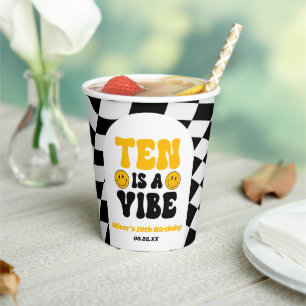 Ten Is A Vibe Retro Tenth 10th Birthday Party Paper Cups