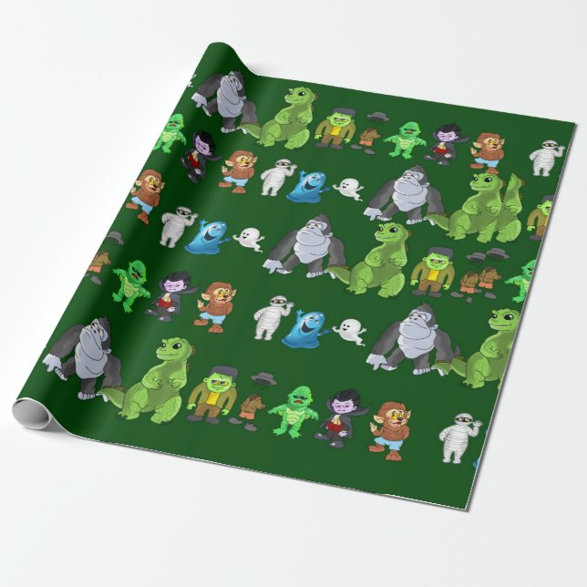 Ten Little Monsters Wrapping Paper(Green) Wrapping Paper (Unrolled)