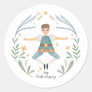 Ten Lords a-leaping 12 Days of Christmas Cute Folk Classic Round Sticker