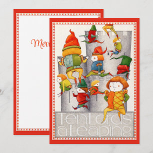 TEN LORDS A LEAPING 5x7 Flat Christmas Card / Red