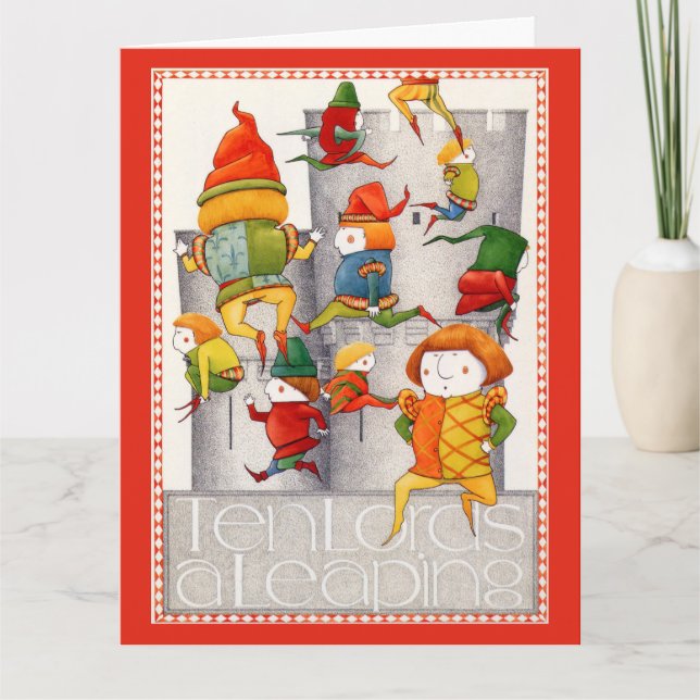 TEN LORDS A LEAPING Big Christmas Card / Red (Front)