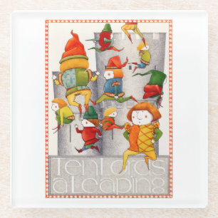 TEN LORDS A LEAPING Glass Beverage Coaster