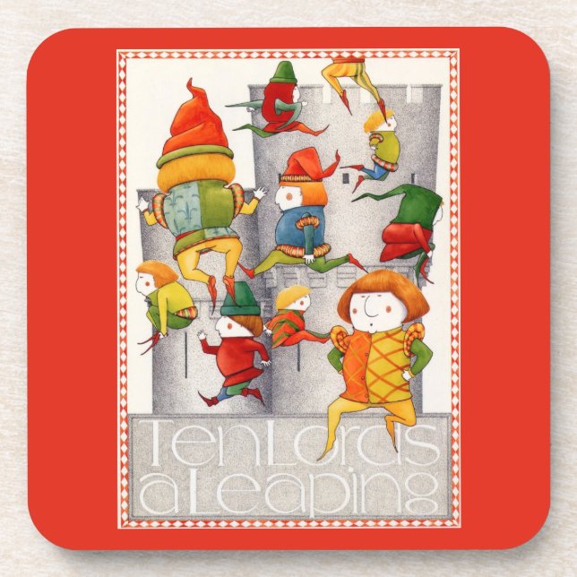 TEN LORDS A LEAPING Hard Plastic Coasters - Red (Front)