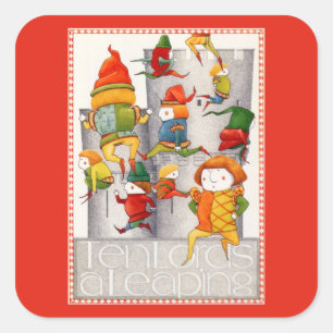 TEN LORDS A LEAPING Large Square Stickers - Red