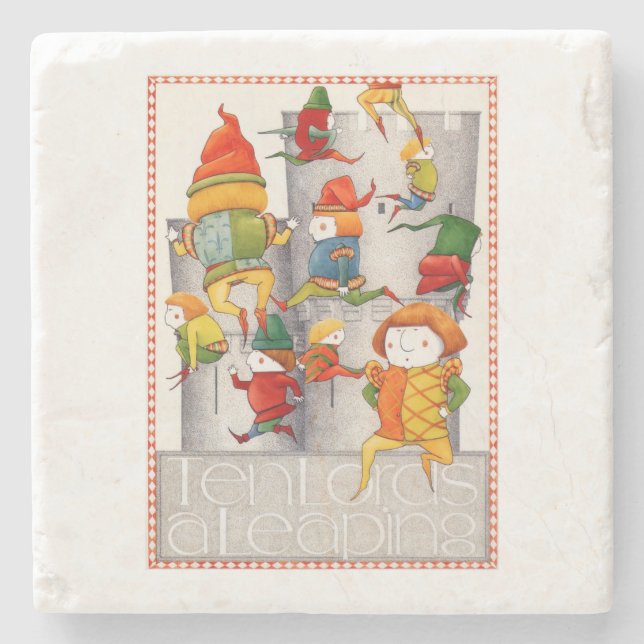 TEN LORDS A LEAPING Marble Stone Coaster (Front)