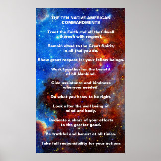 Ten Native American Indian Commandments Poster