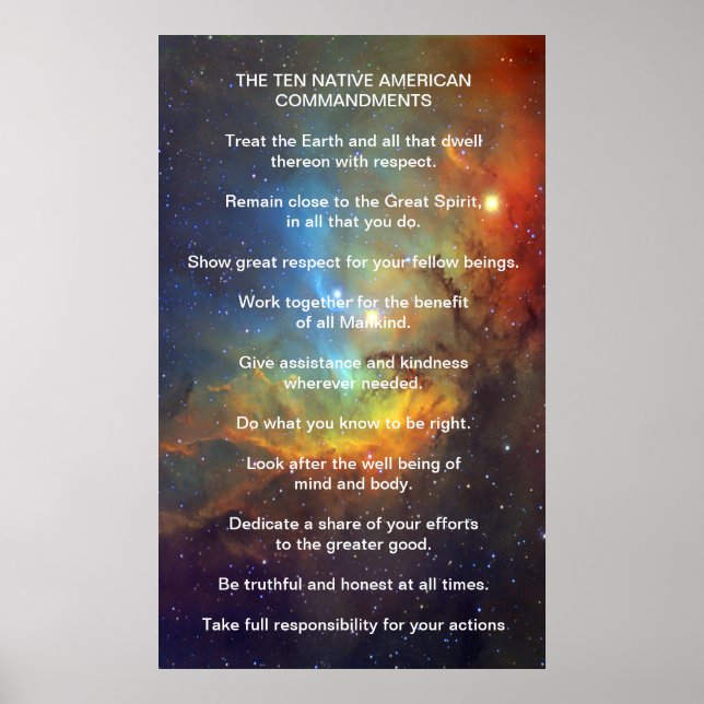 Ten Native American Indian Commandments Poster (Front)