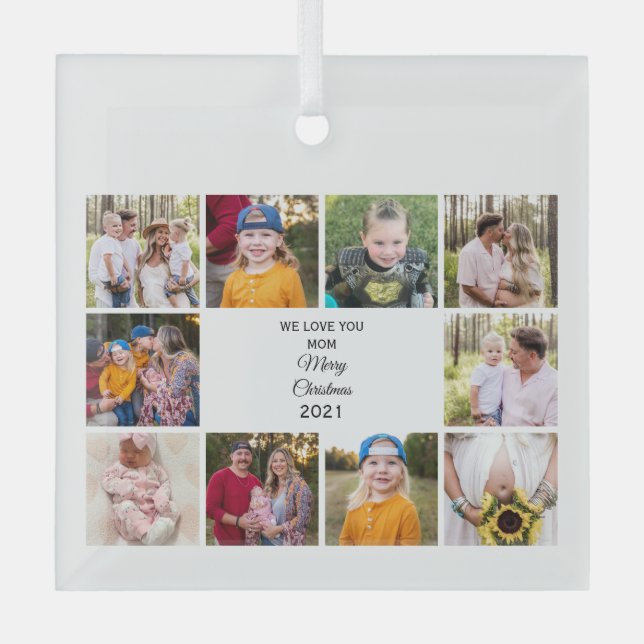 Ten Photo We Love You Mum Christmas Glass Tree Decoration (Front)