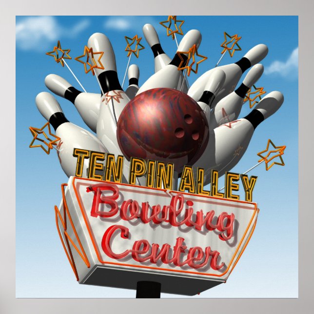 Ten Pin Alley Bowling Retro Neon Sign (Front)