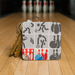 Ten Pin Bowling Icons Sport Keychain