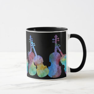 Ten Vibrant Violins on Black Mug