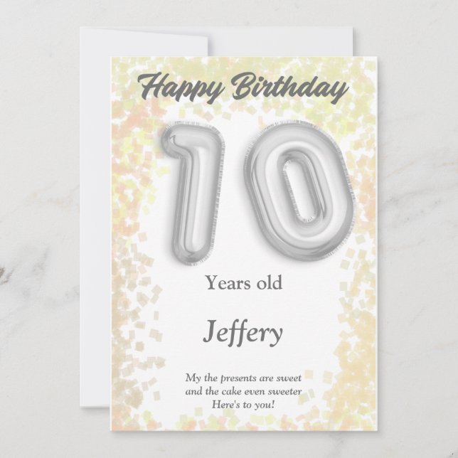 Ten year old Happy Birthday card (Front)