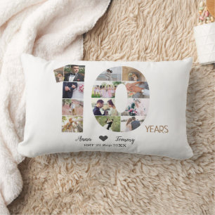 Ten Year Wedding Anniversary Photo Lumbar Cushion