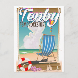 Tenby Pembrokeshire beach travel poster Postcard