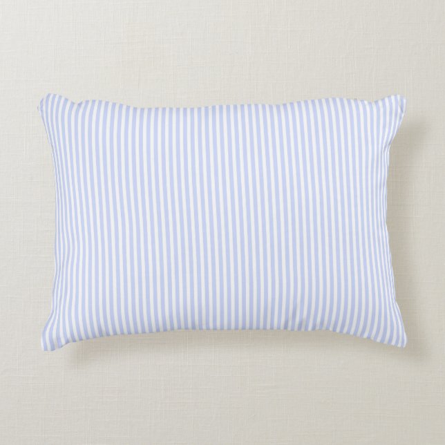 Tender Baby Blue Pale Sky Blue and White Stripe Decorative Cushion (Front)