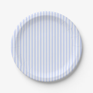 Tender Baby Blue Pale Sky Blue and White Stripe Paper Plate