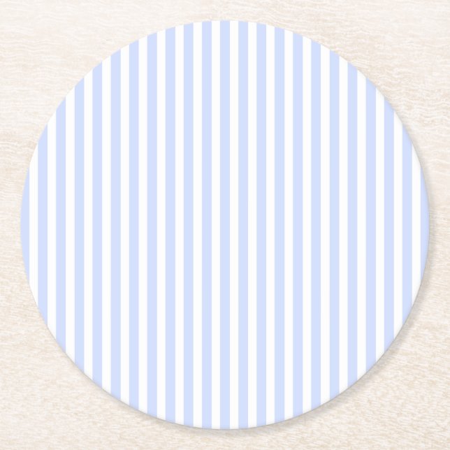 Tender Baby Blue Pale Sky Blue and White Stripe Round Paper Coaster (Front)