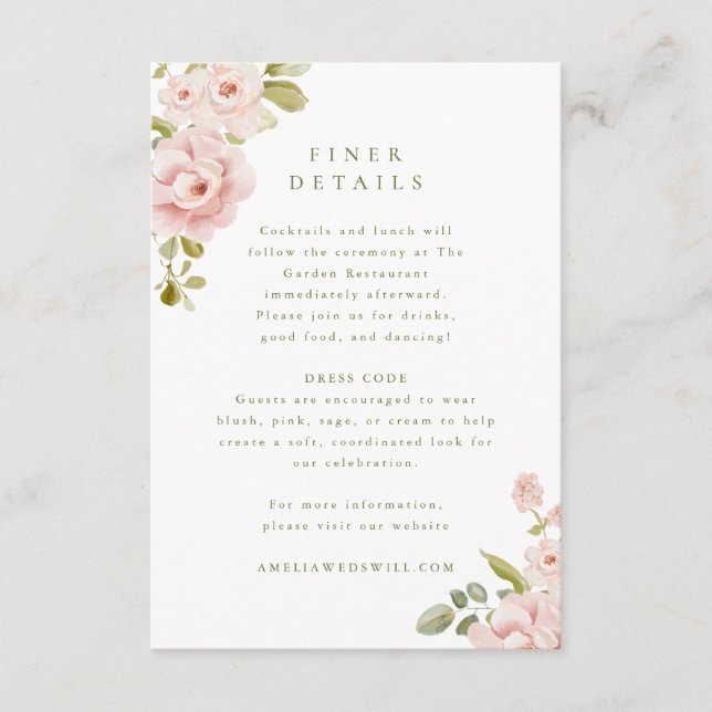 Tender Blush Floral Wedding Enclosure Card (Front)