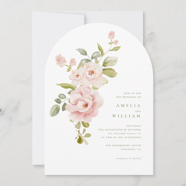 Tender Blush Floral Wedding Invitation (Front)
