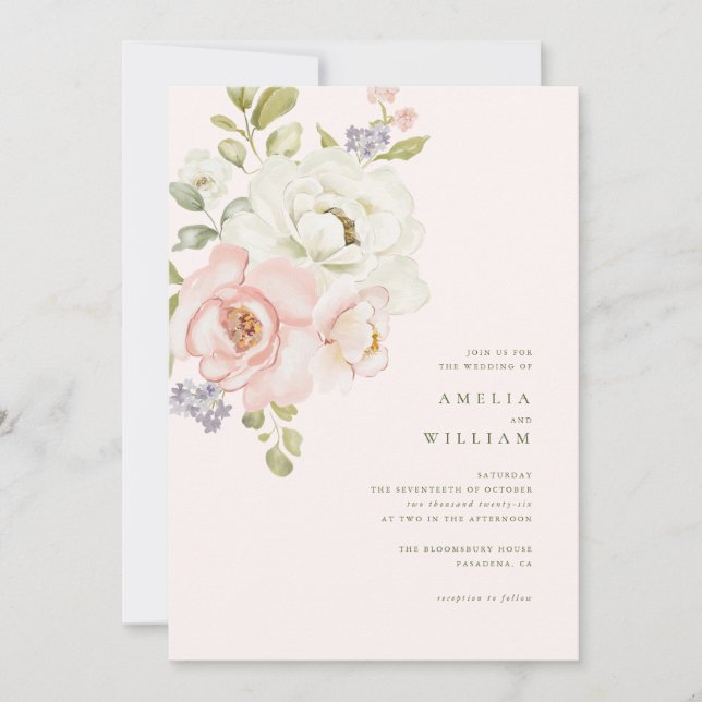 Tender Blush Floral Wedding Invitation (Front)