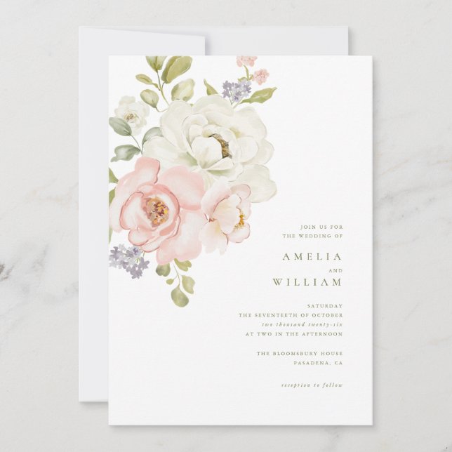 Tender Blush Floral Wedding Invitation (Front)