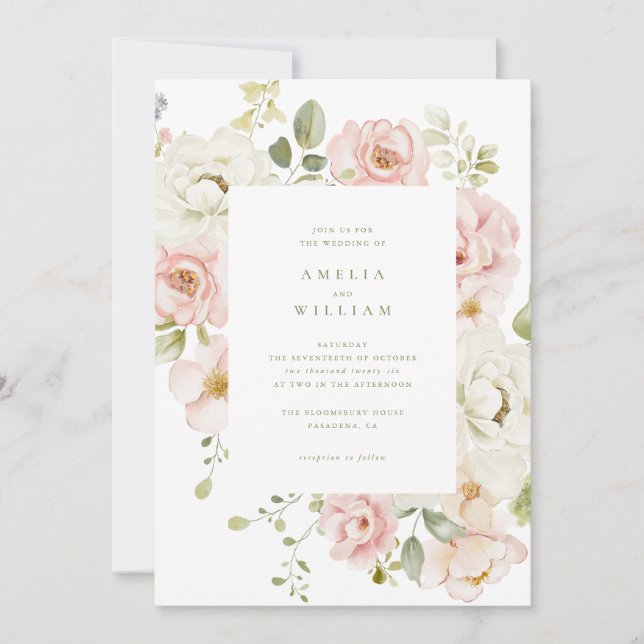 Tender Blush Floral Wedding Invitation (Front)