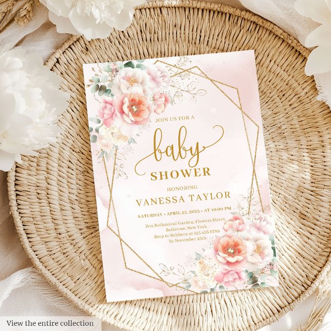 Tender blush pink peonies girl baby shower party   invitation (Tender blush pink peonies girl baby shower party Invitation)