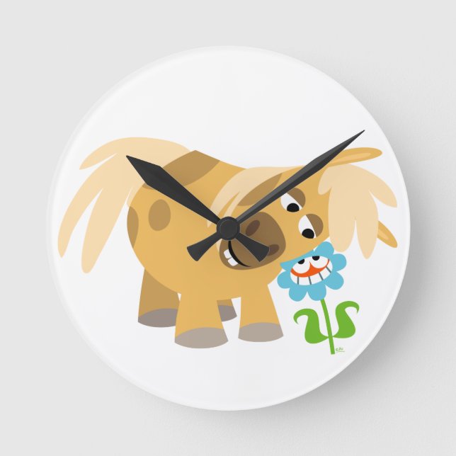 Tender Cartoon Pony and Flower Wall Clock (Front)