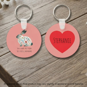 Tender Coral Floral Watercolor Rabbit Rescue Key Ring