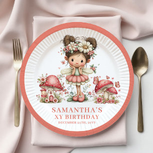 Tender Fairy 1st Birthday Pink Mushroom Paper  Plate