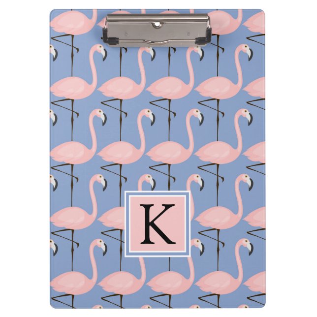 Tender Flamingo Pattern | Monogram Clipboard (Front)