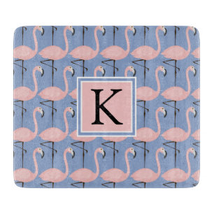 Tender Flamingo Pattern Monogram Cutting Board