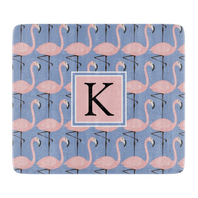 Tender Flamingo Pattern | Monogram Cutting Board (Front)