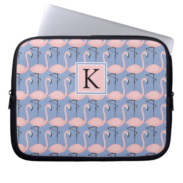 Tender Flamingo Pattern | Monogram Laptop Sleeve (Front)