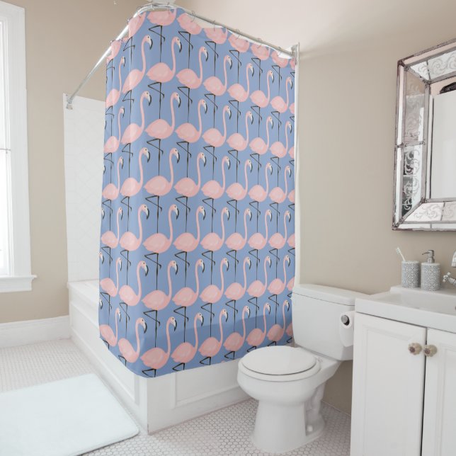 Tender Flamingo Pattern Shower Curtain (In Situ)