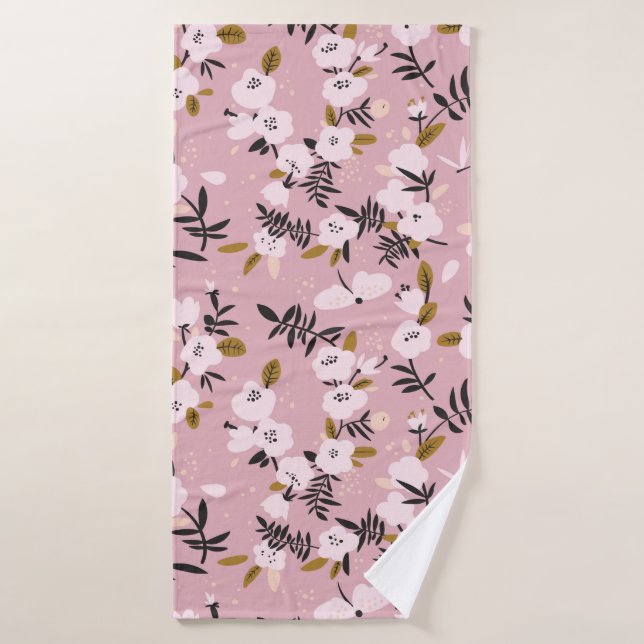 Tender spring cherry blossom on pink  bath towel (Bath Towel)