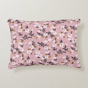 Tender spring cherry blossom on pink decorative cushion