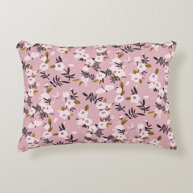 Tender spring cherry blossom on pink  decorative cushion (Front)