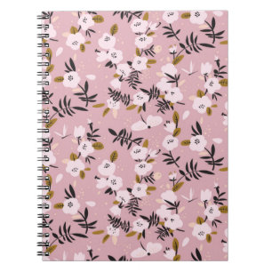 Tender spring cherry blossom on pink  notebook