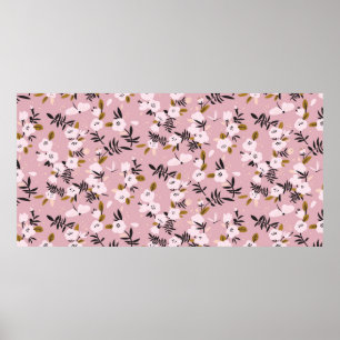 Tender spring cherry blossom on pink poster