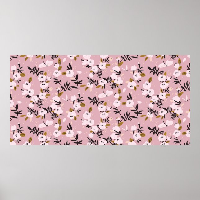 Tender spring cherry blossom on pink  poster (Front)