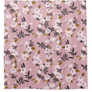 Tender spring cherry blossom on pink shower curtain