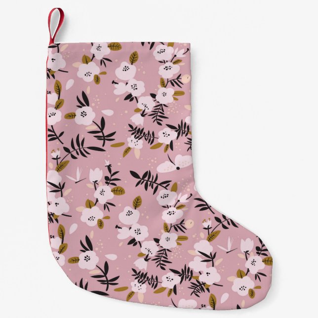 Tender spring cherry blossom on pink  small christmas stocking (Front)