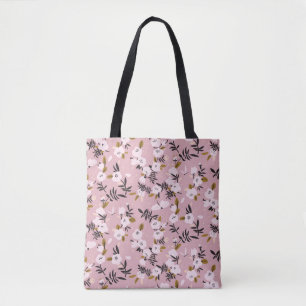 Tender spring cherry blossom on pink tote bag