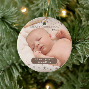 Tender Starry Christmas Personalised Photo Holiday Ceramic Ornament